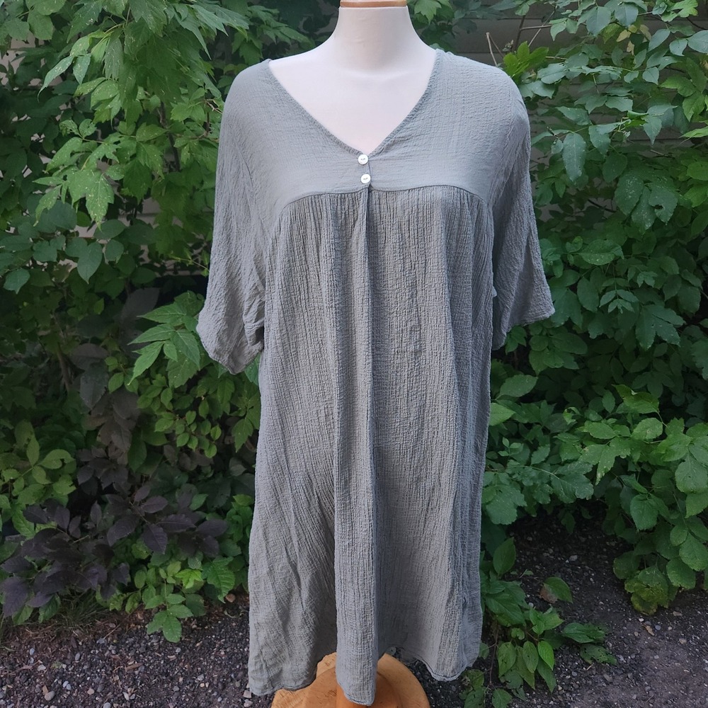 C Valentyn 77 Olive Green Gauze Cotton Dress‎ Italian Made Boho Chic Casual
